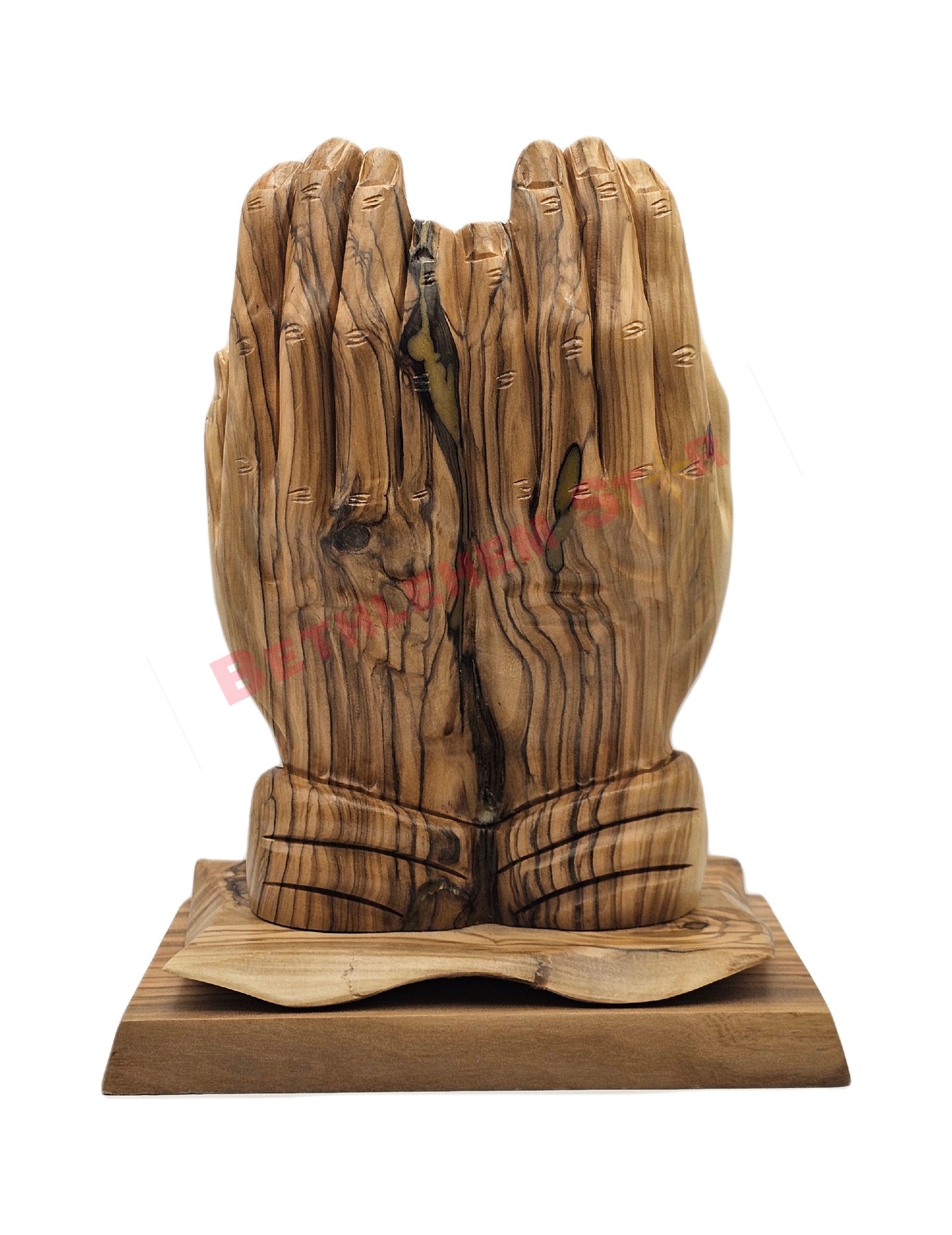 Hands Holding the Lord’s Prayer in Carved Olive Wood