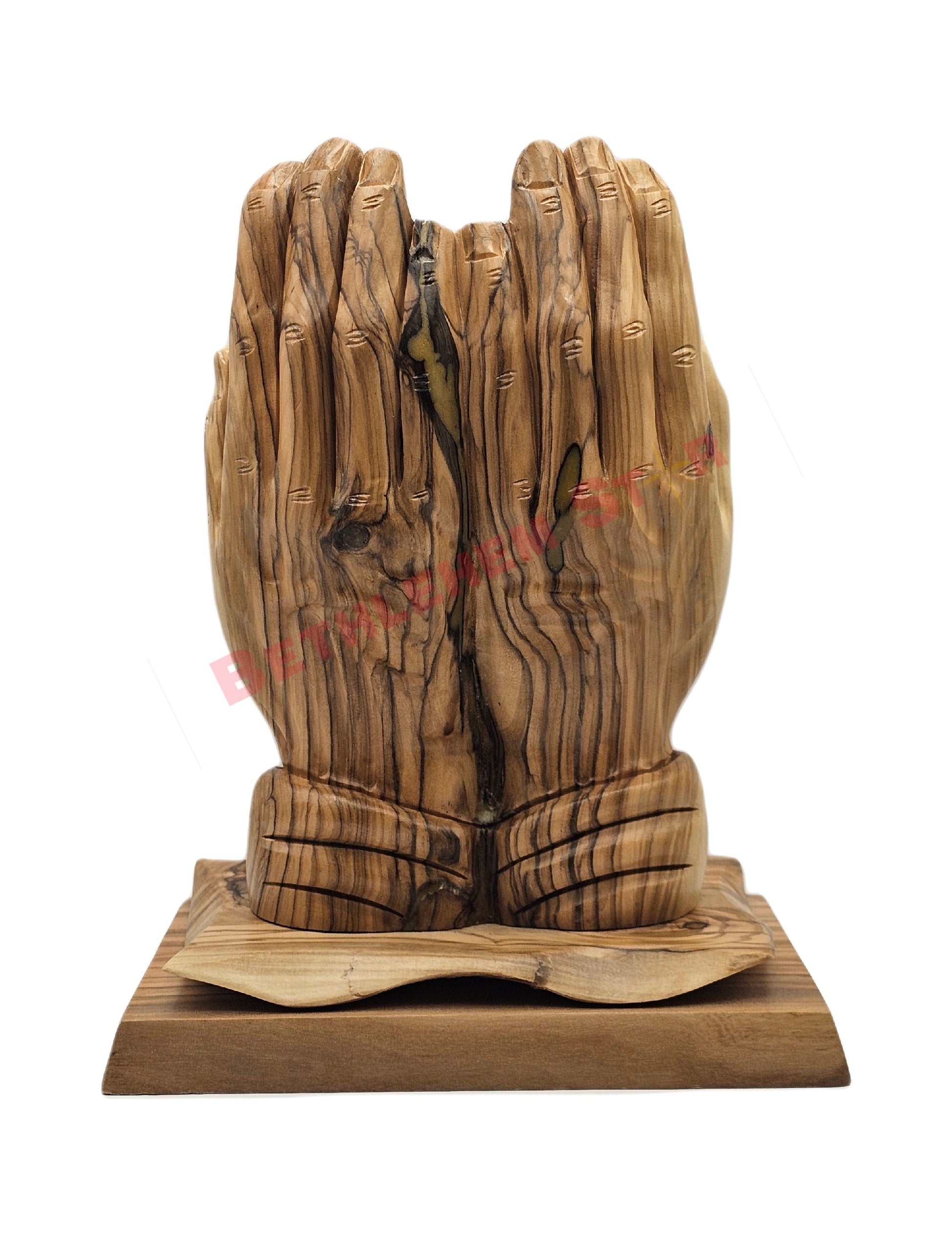 Hands Holding the Lord’s Prayer in Carved Olive Wood