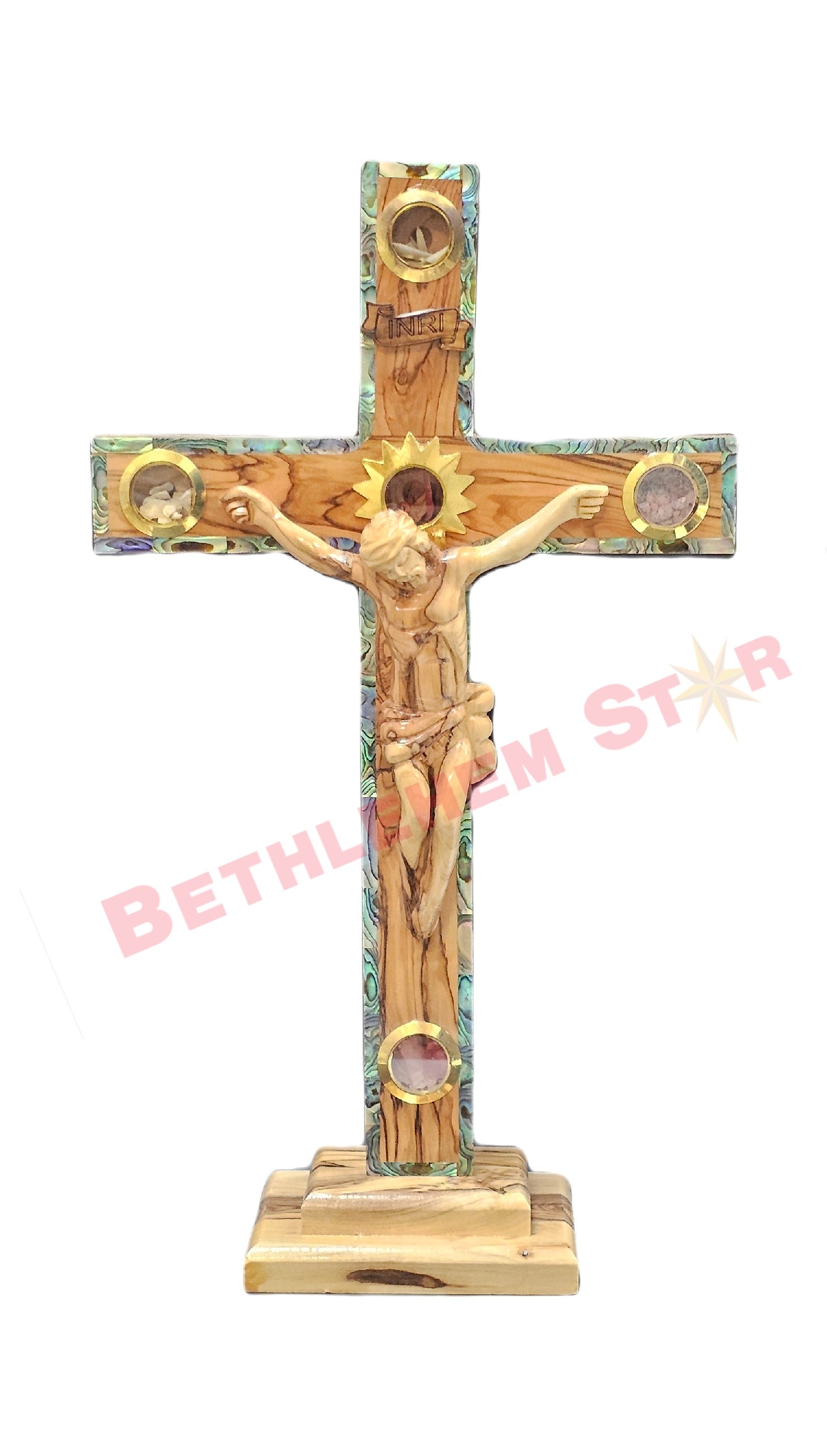 Olive wood Cross LM 35cm with Stand