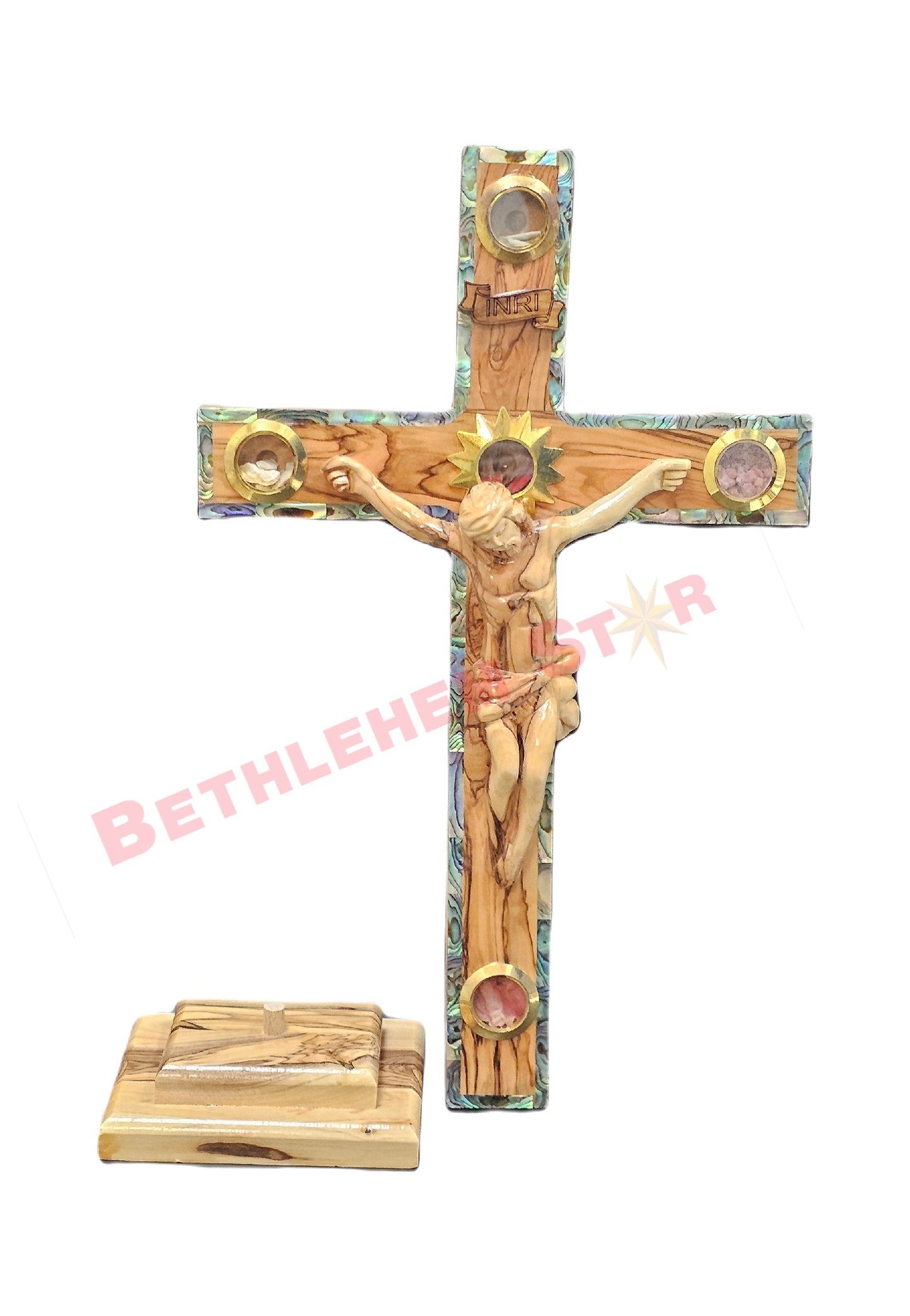 Olive wood Cross LM 35cm with Stand