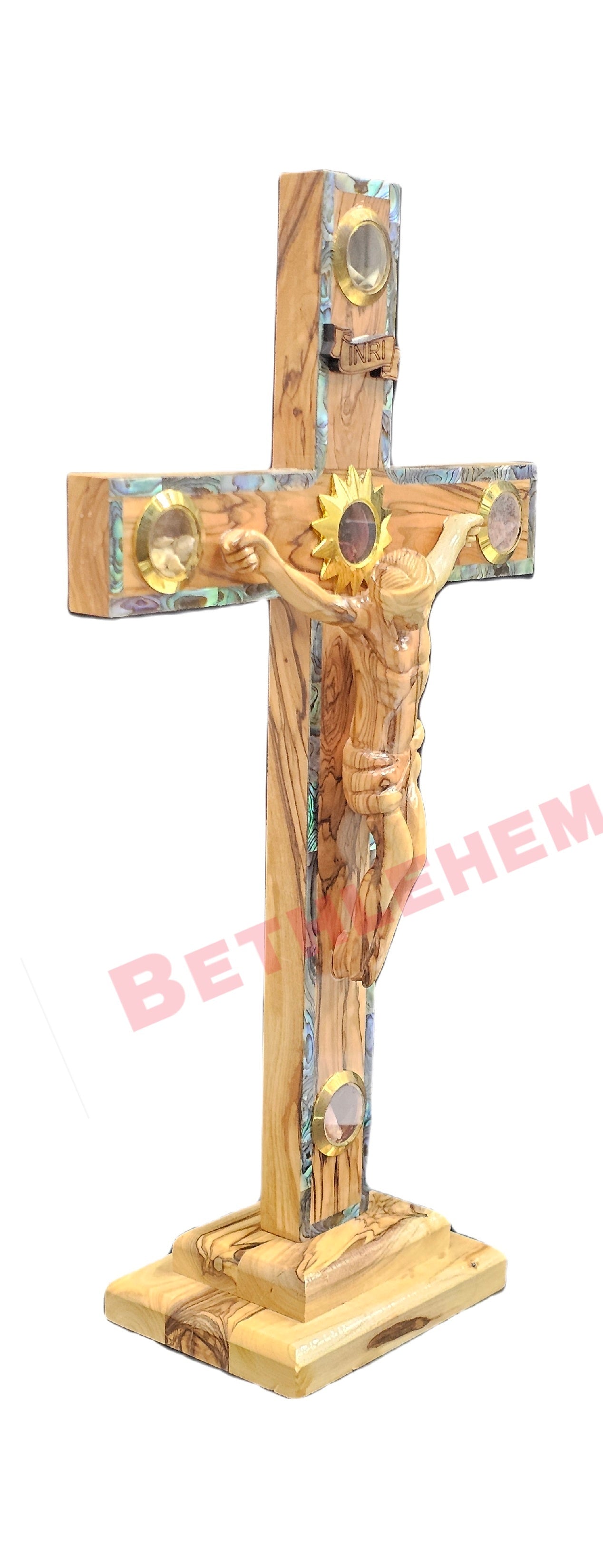 Olive wood Cross LM 35cm with Stand