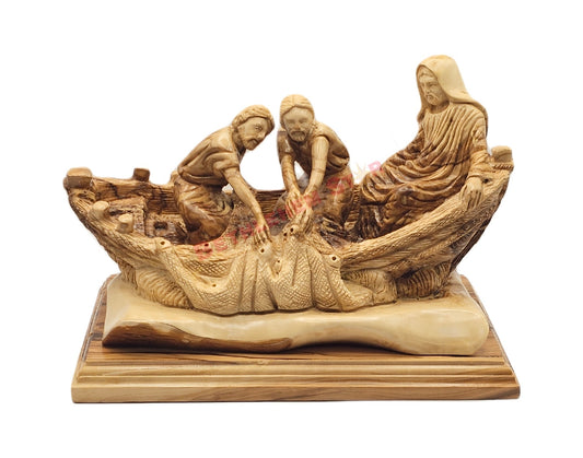 Jesus with His Disciples in Olive Wood Carved Fishing Boat