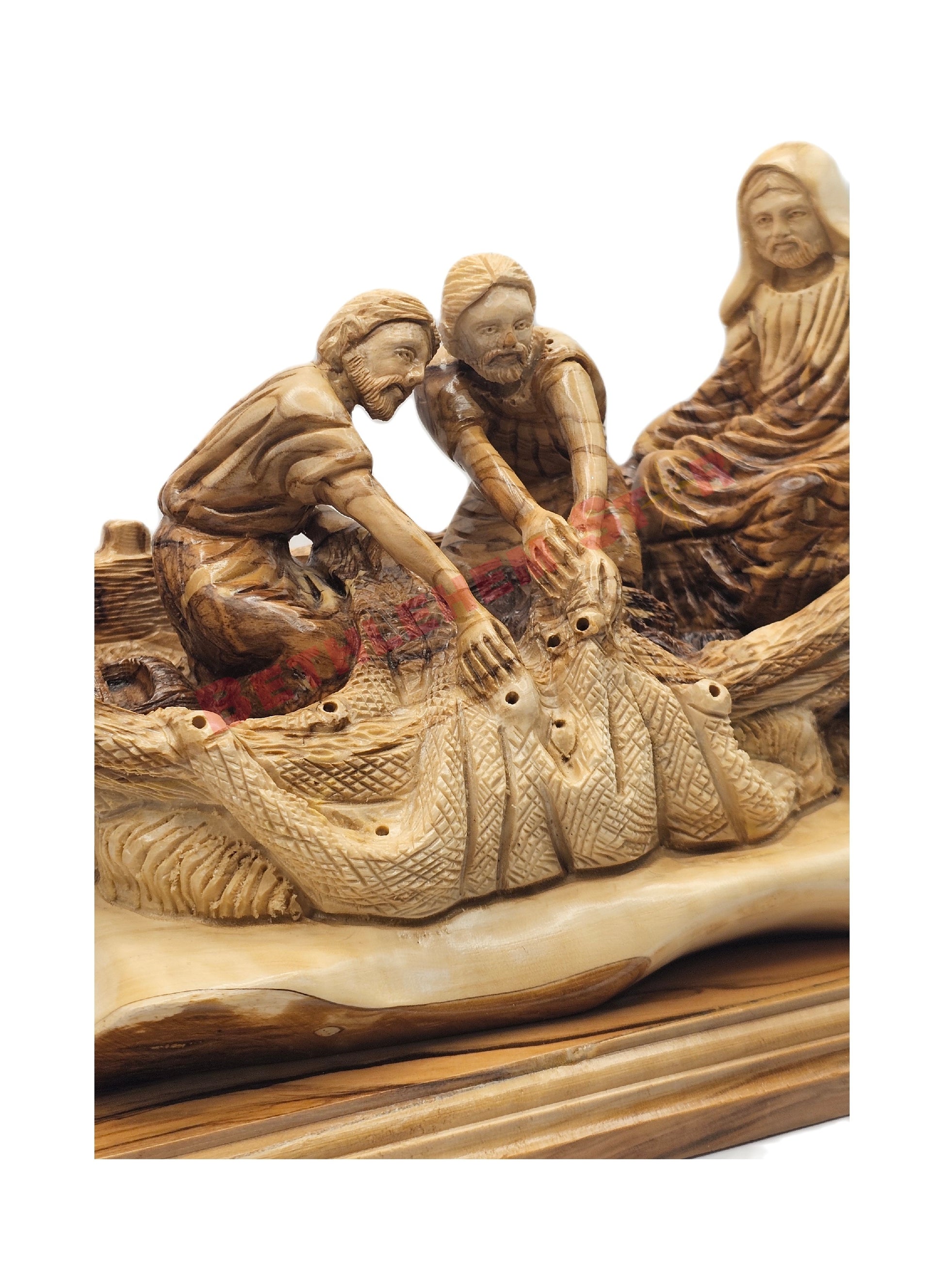 Jesus with His Disciples in Olive Wood Carved Fishing Boat