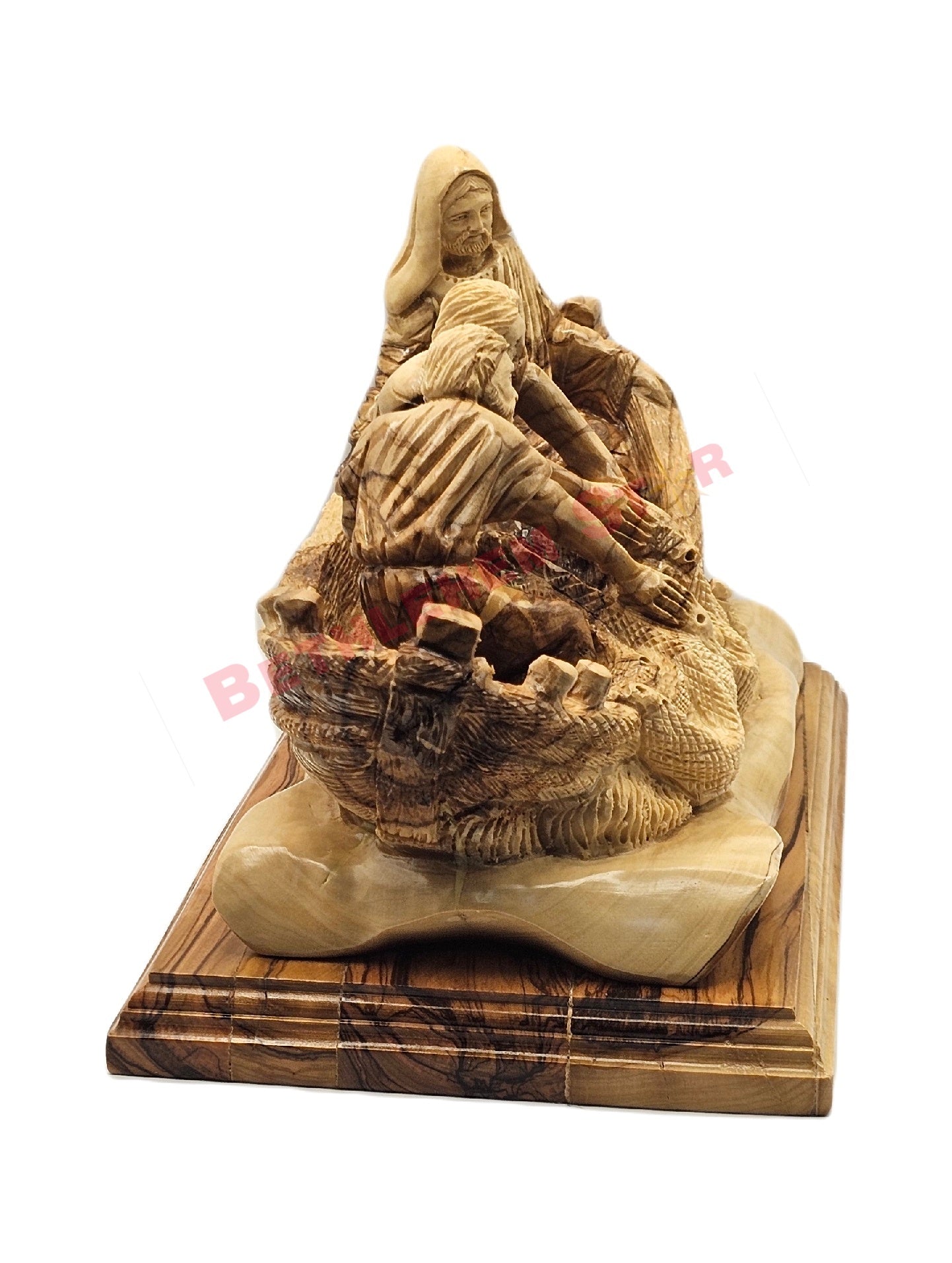 Jesus with His Disciples in Olive Wood Carved Fishing Boat