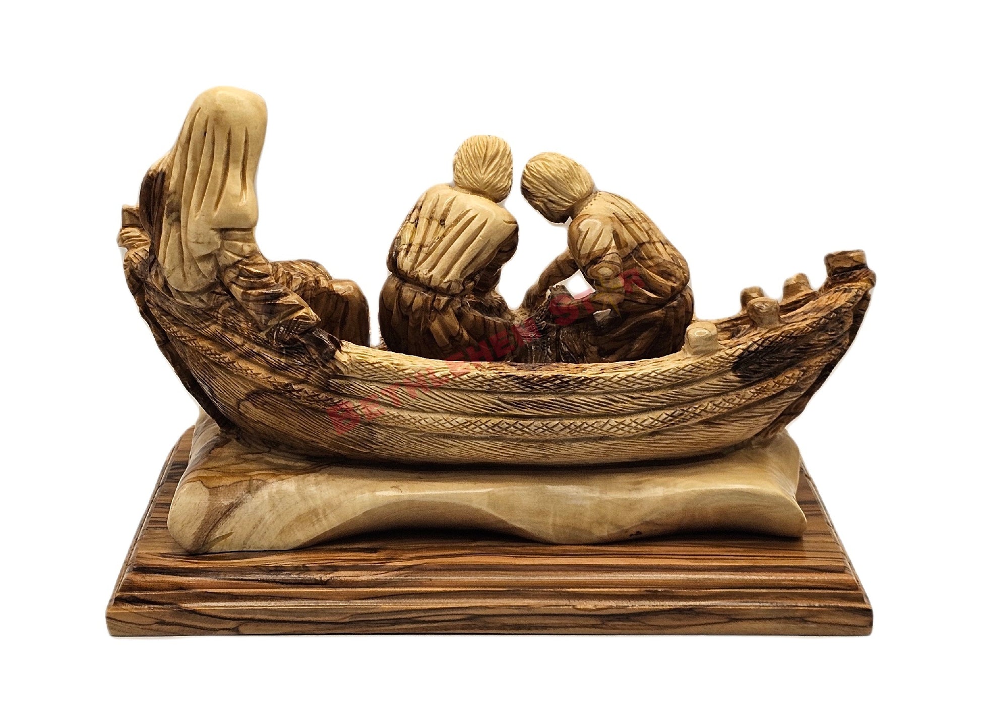 Jesus with His Disciples in Olive Wood Carved Fishing Boat