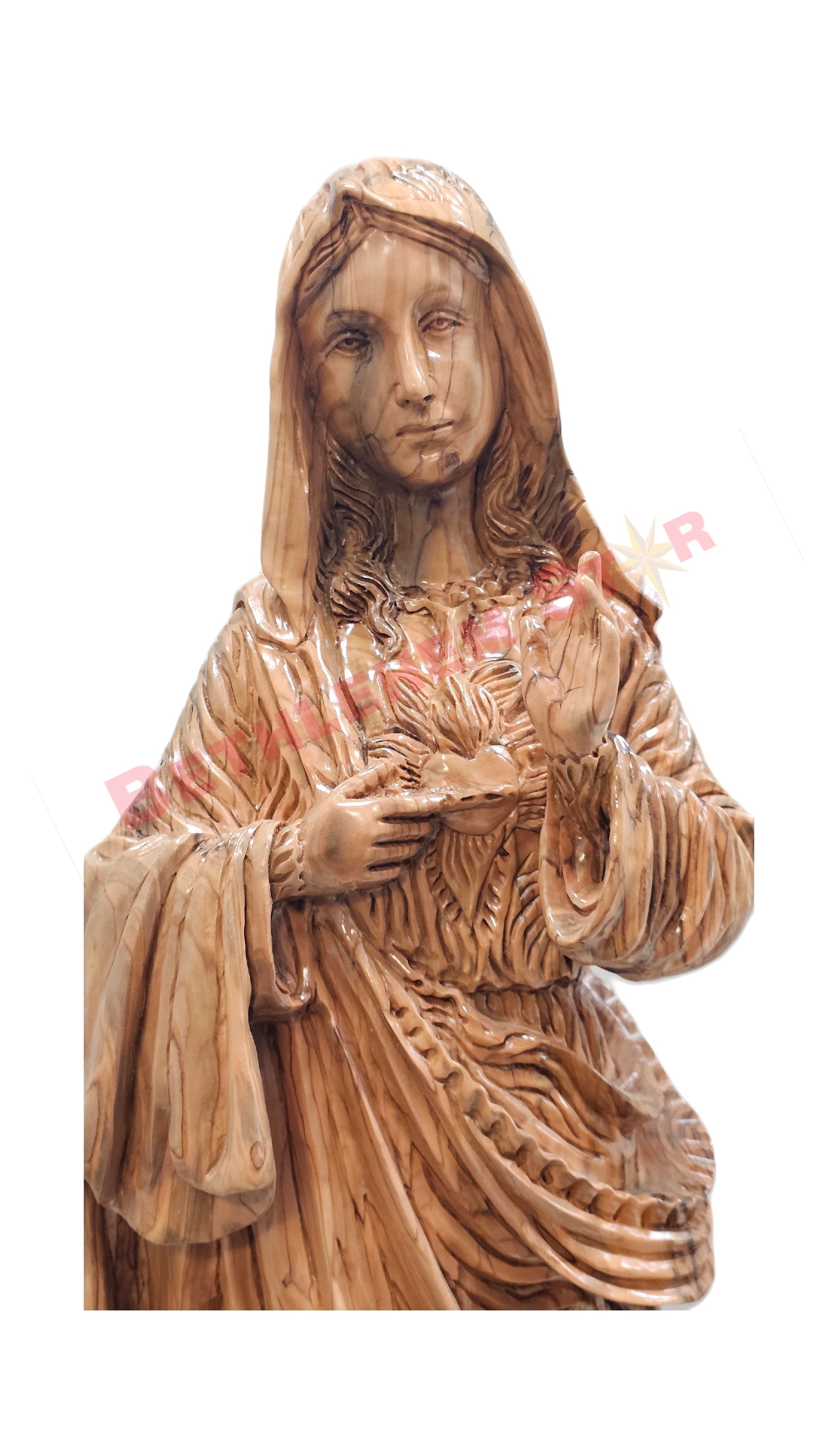 The Sacred heart of Marry professionally hand carved from olive wood