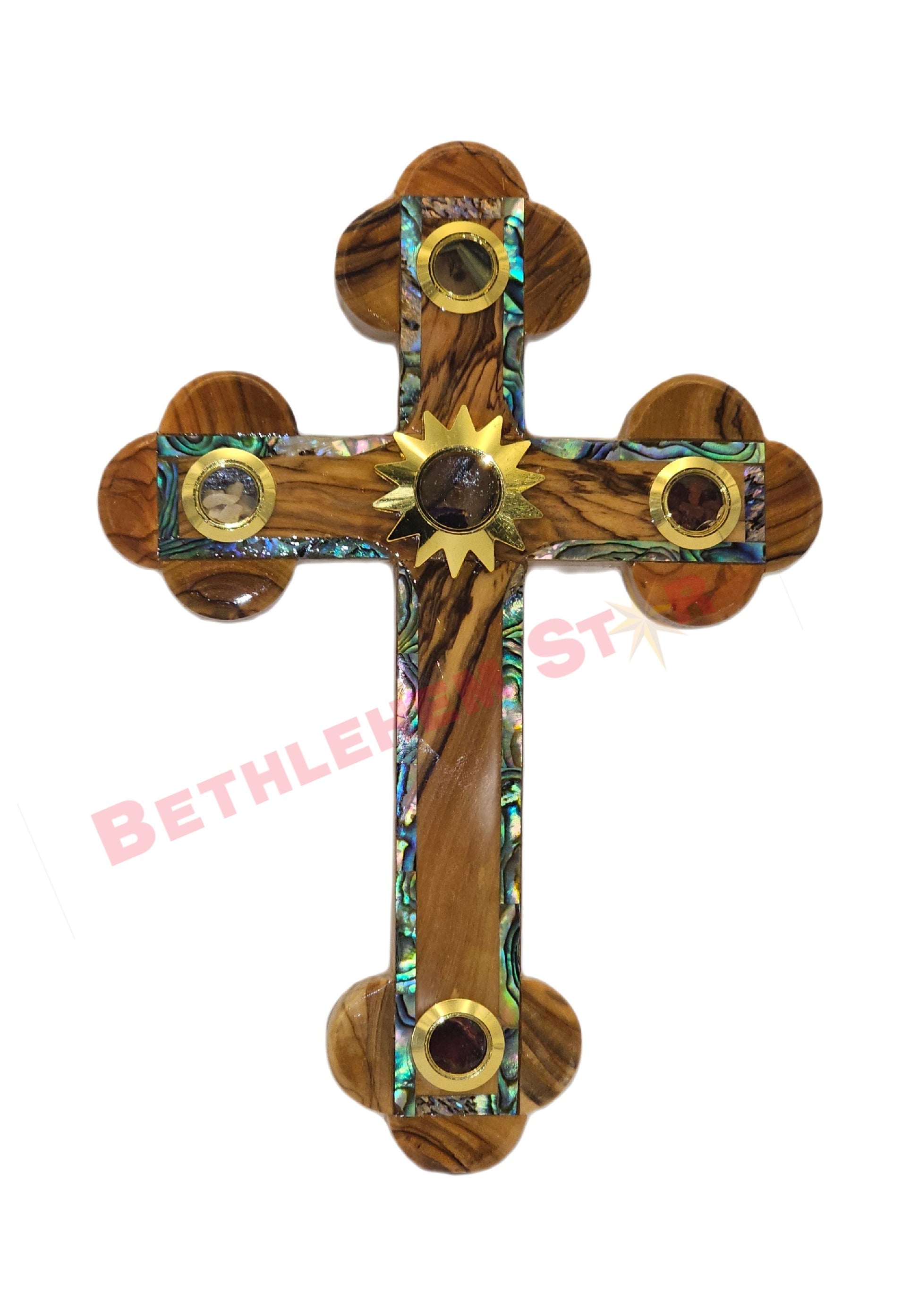 Olive wood & Mother of pearls Cross RM 16cm Plain