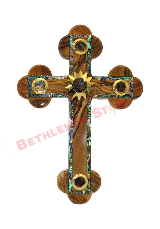 Olive wood & Mother of pearls Cross RM 16cm Plain