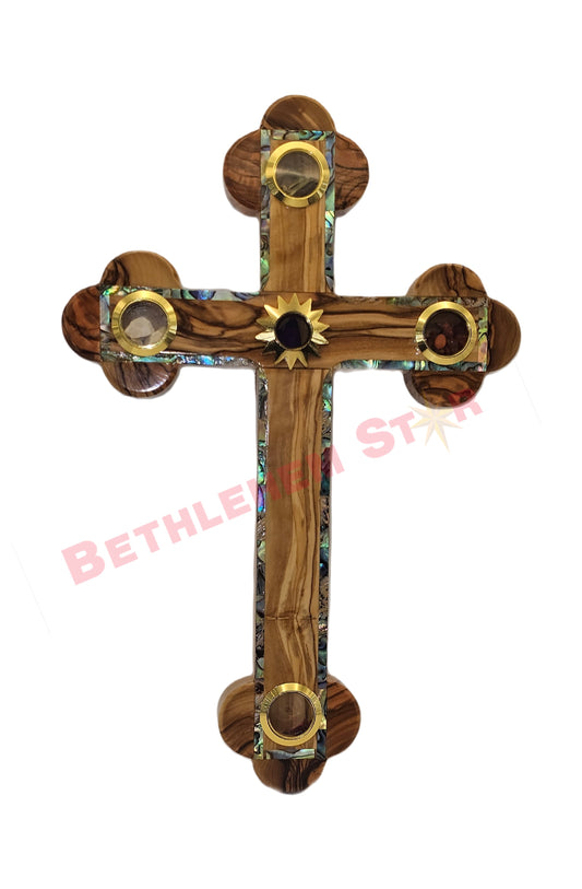 Olive wood & Mother of pearls Cross RM 25cm Plain