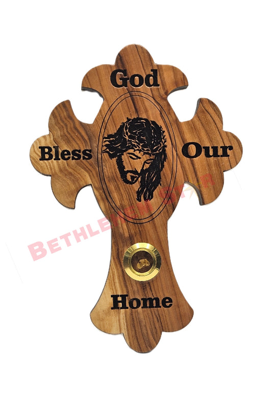 Olive wood Cross god bless our home from the holy lands
