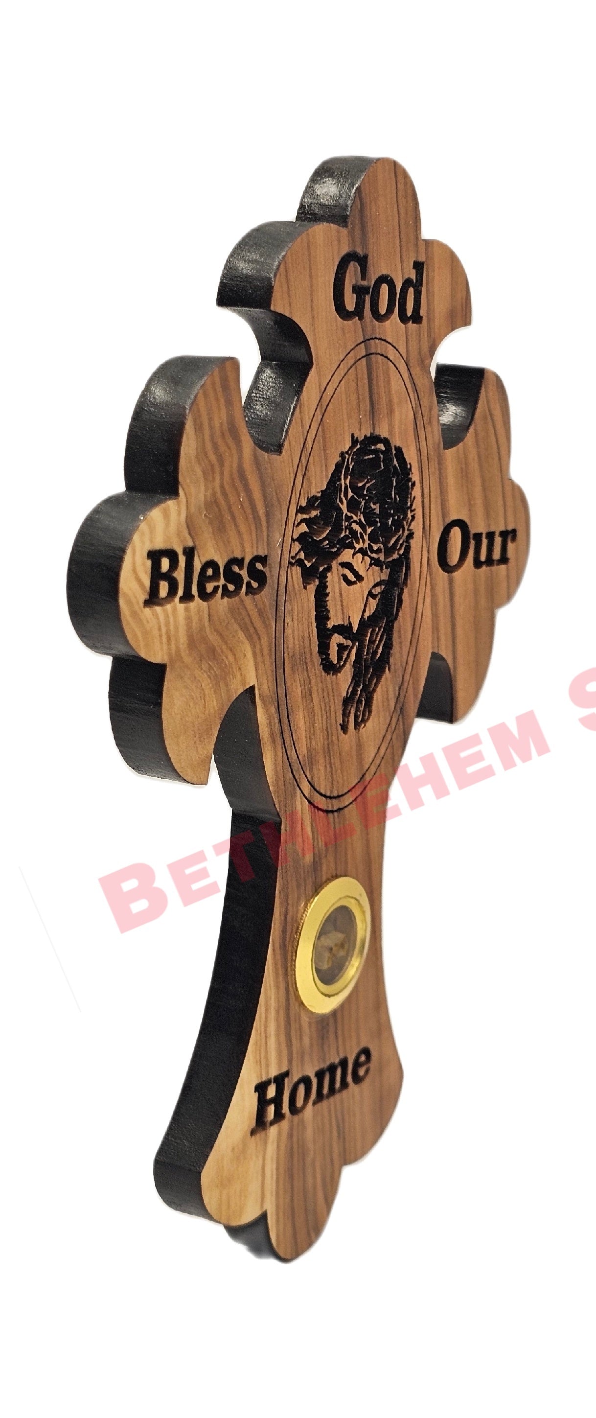 Olive wood Cross god bless our home from the holy lands