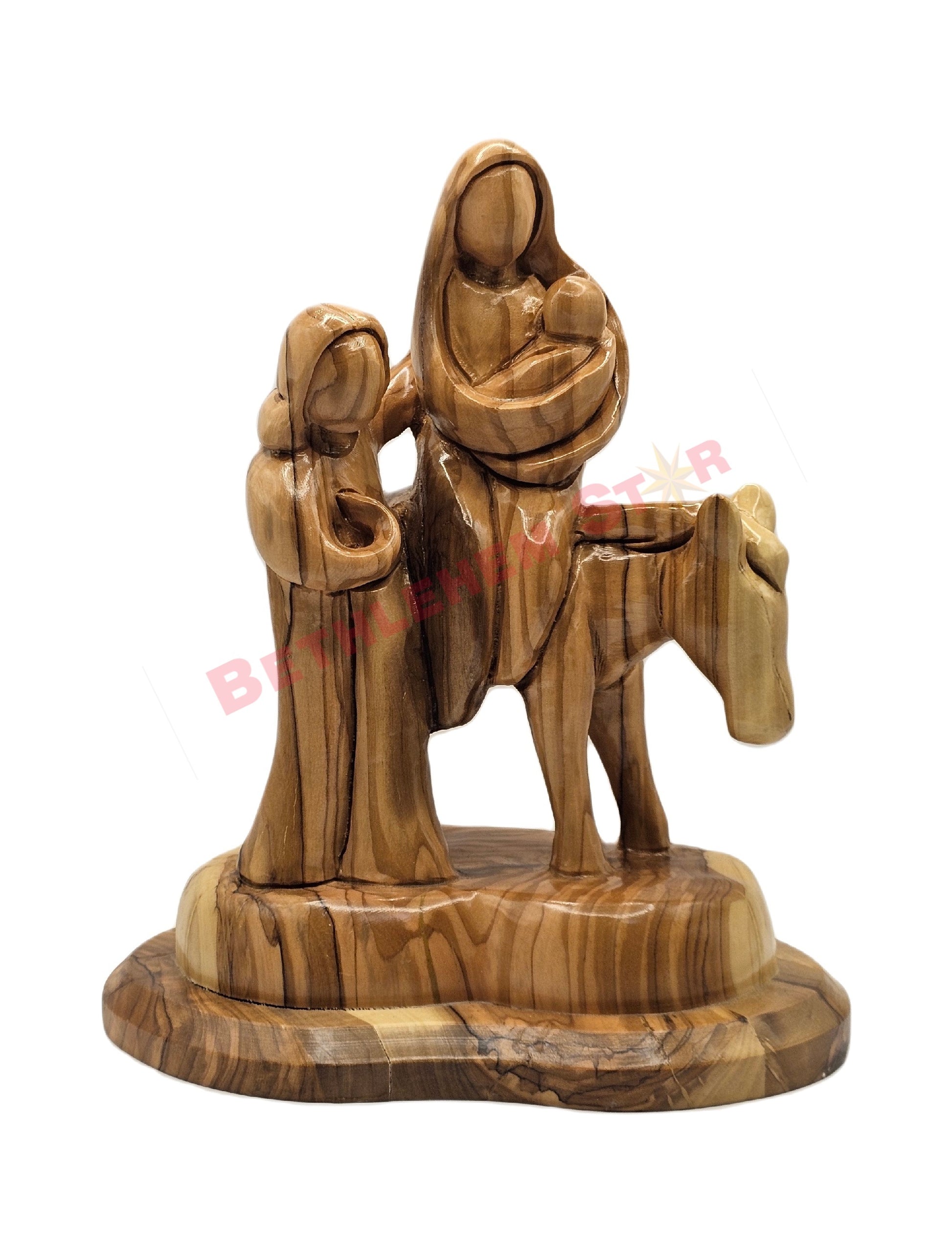 Olive wood Faceless Flight To Egypt with base