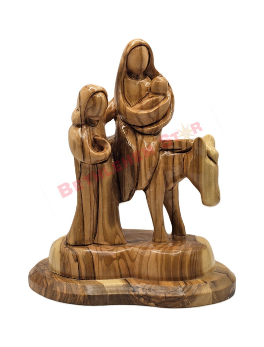 Olive wood Faceless Flight To Egypt with base