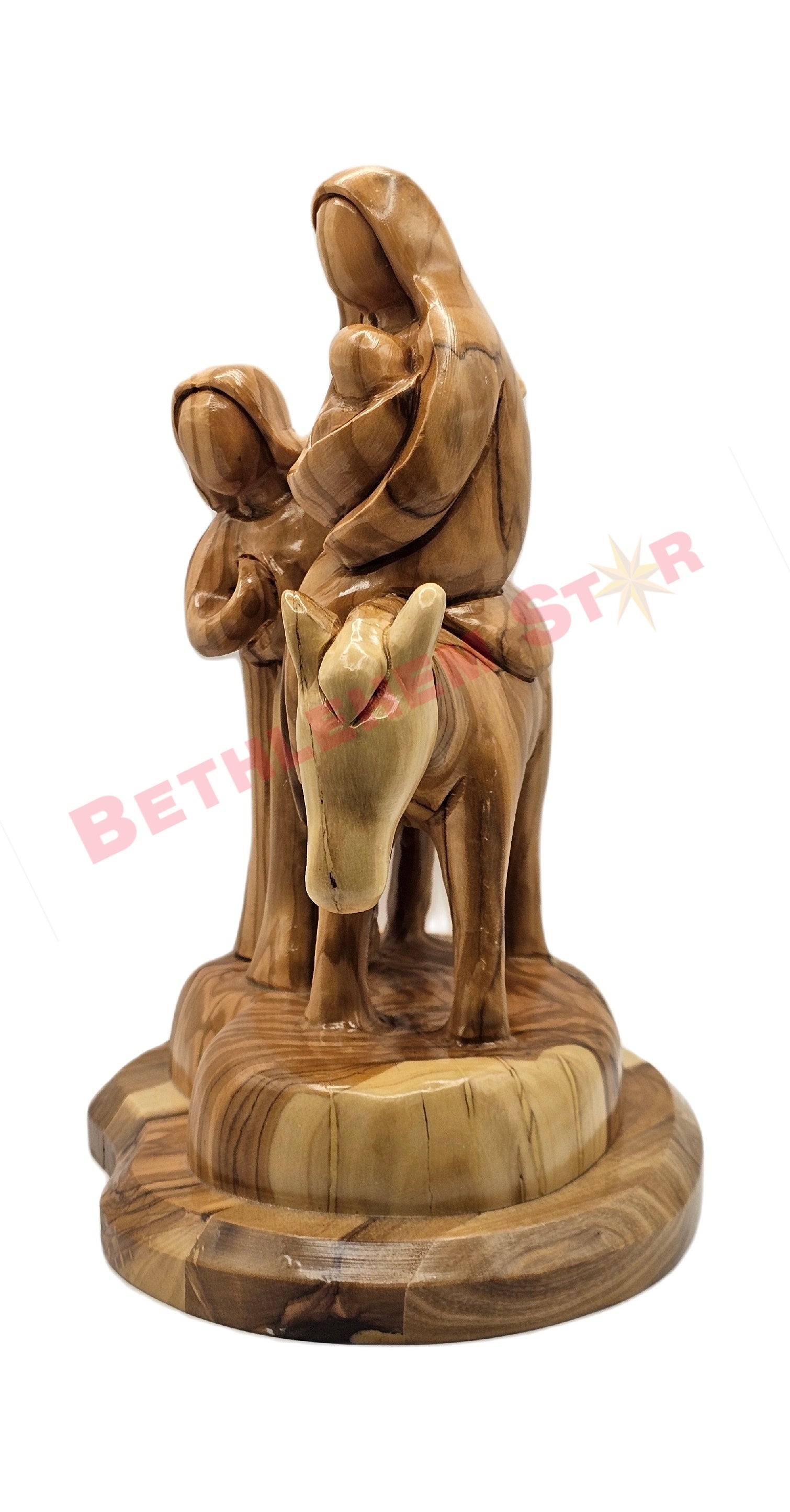 Olive wood Faceless Flight To Egypt with base