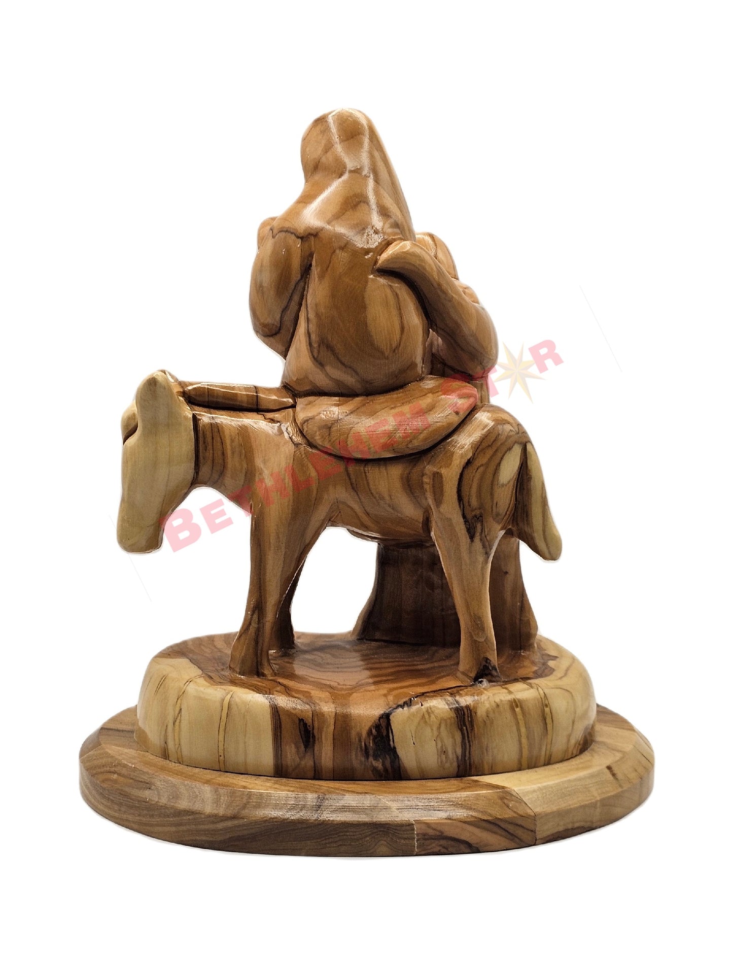 Olive wood Faceless Flight To Egypt with base