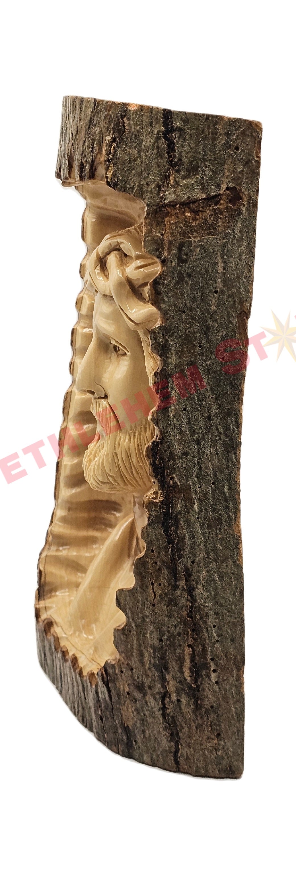 Jesus Head Hand Carved On A Natural Olive Wood Piece - Wall - Tabletop Sculpture