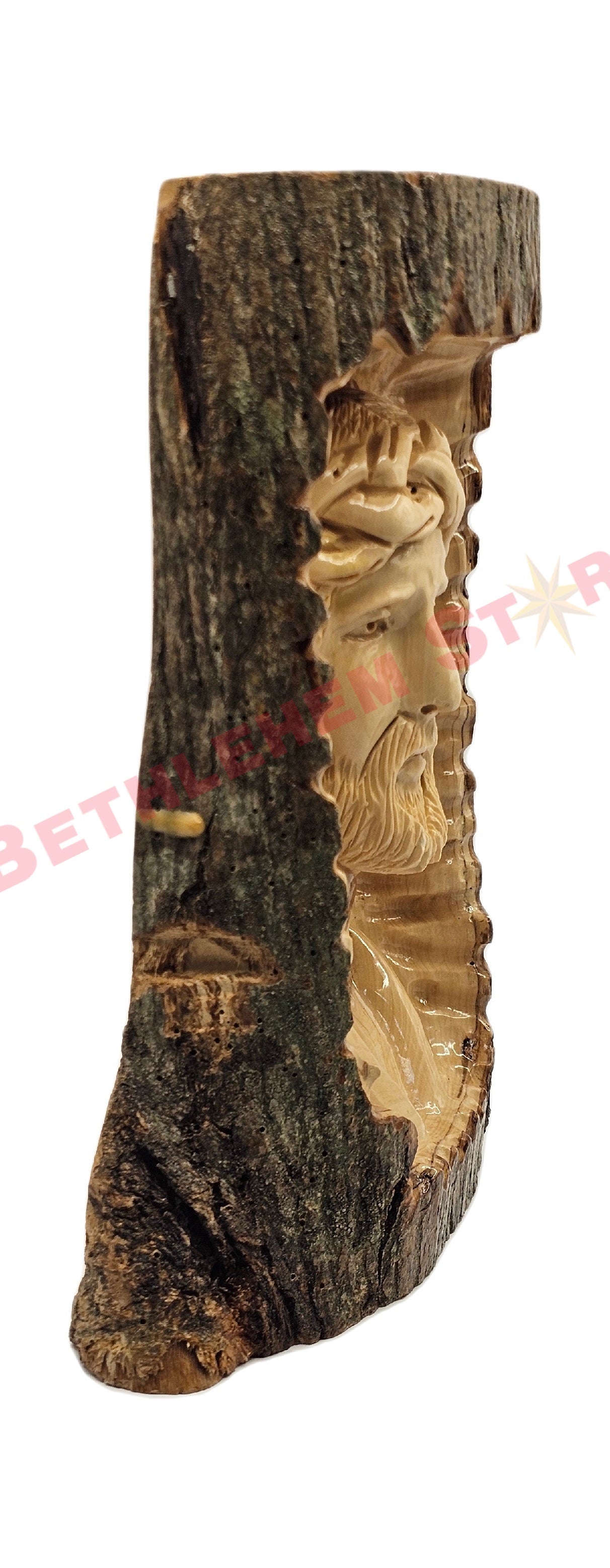 Jesus Head Hand Carved On A Natural Olive Wood Piece - Wall - Tabletop Sculpture